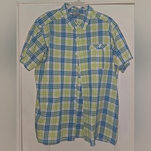 Columbia Men's Blue and Green Plaid Short Sleeve Button Down Shirt XL